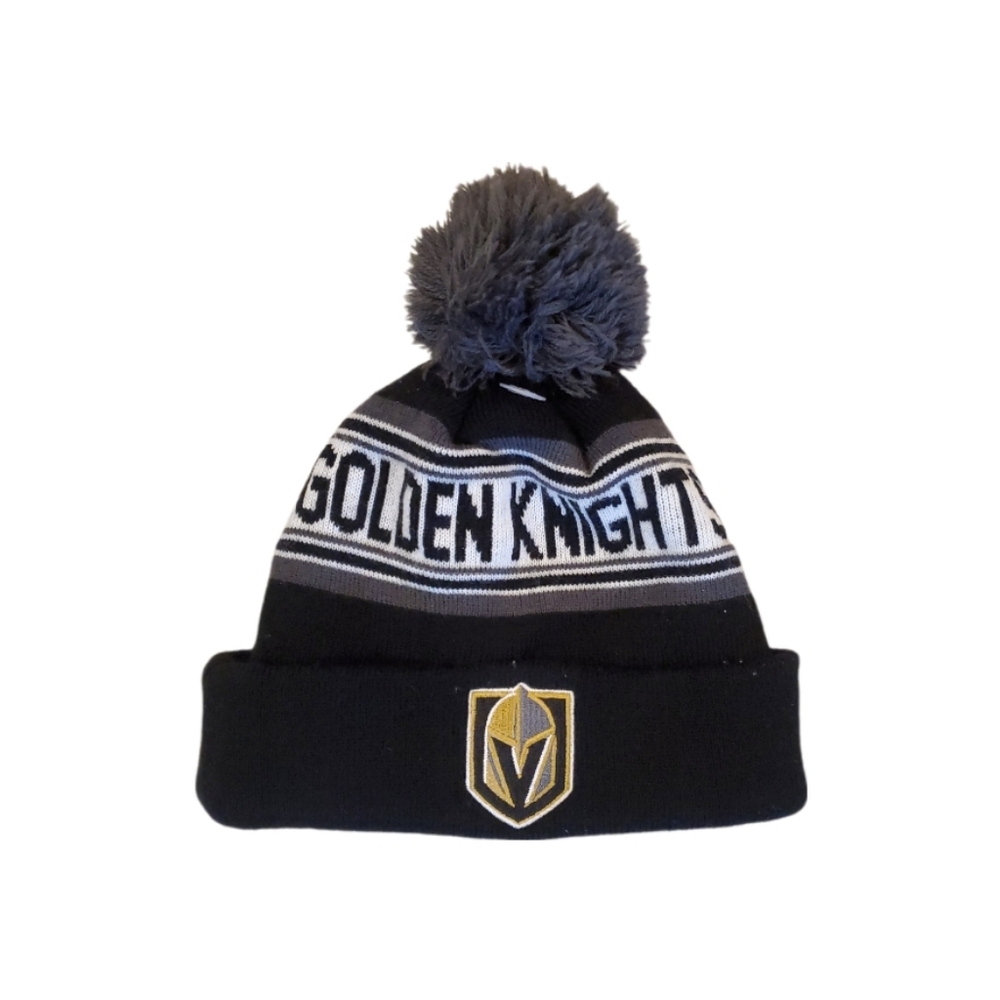NHL Golden Knights Youth Black Jacquard Cuffed Knit Hat with Pom